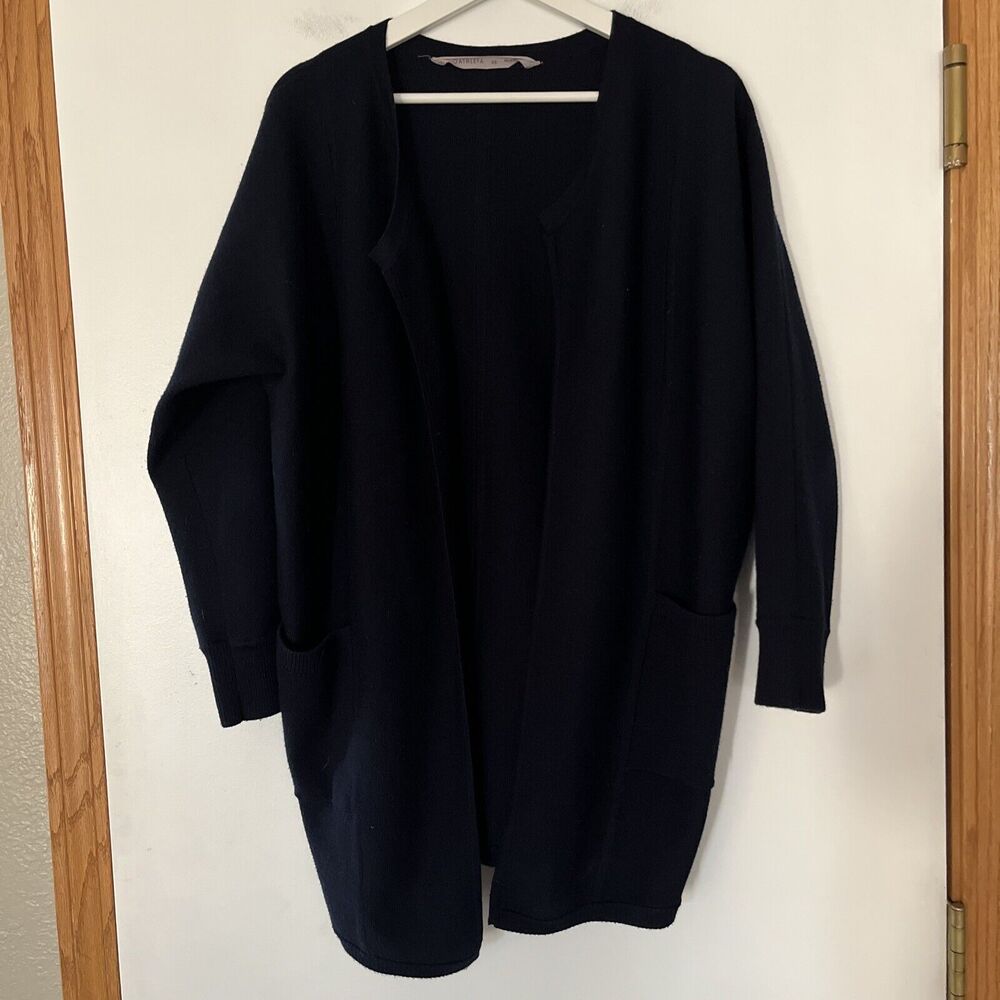 Athleta Wool Blend Open Front Sweater Cardigan Women Size XS Oversized Navy Blue